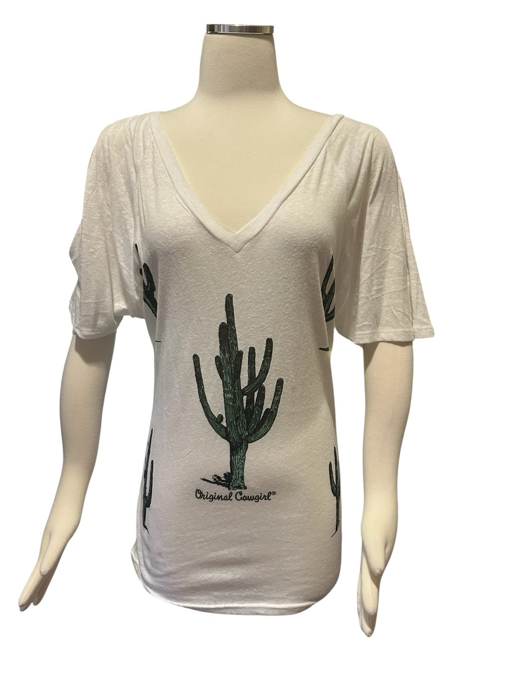 Original cowgirl brand White cold shoulder  Cactus Graphic Tee